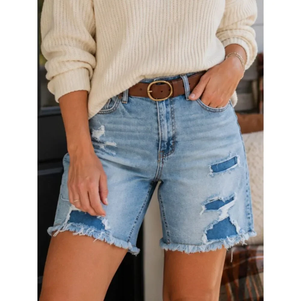 Cato EST. 1946 Denim Women’s Size 14 High Rise Distressed Bermuda Jean Shorts